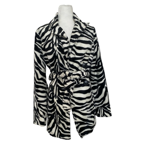 NWOT heart soul zebra lux faux fur zebra trench coat - Picture 1 of 15